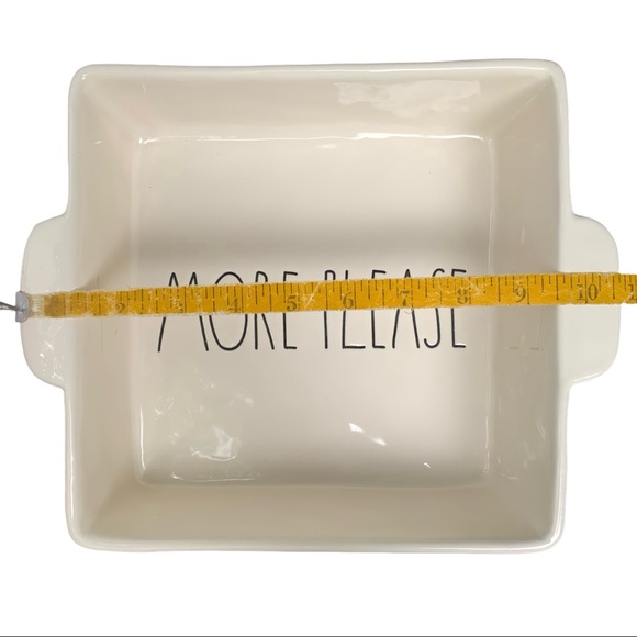 Rae Dunn MORE PLEASE Casserole Baking Dish White Black Large Letters Dimples NWT - Picture 11 of 12